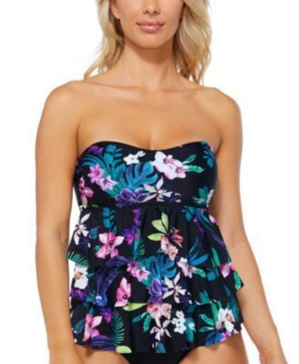 Island Escape Women's Multicolor Tiered Floral Convertible Tankini 10 NWT